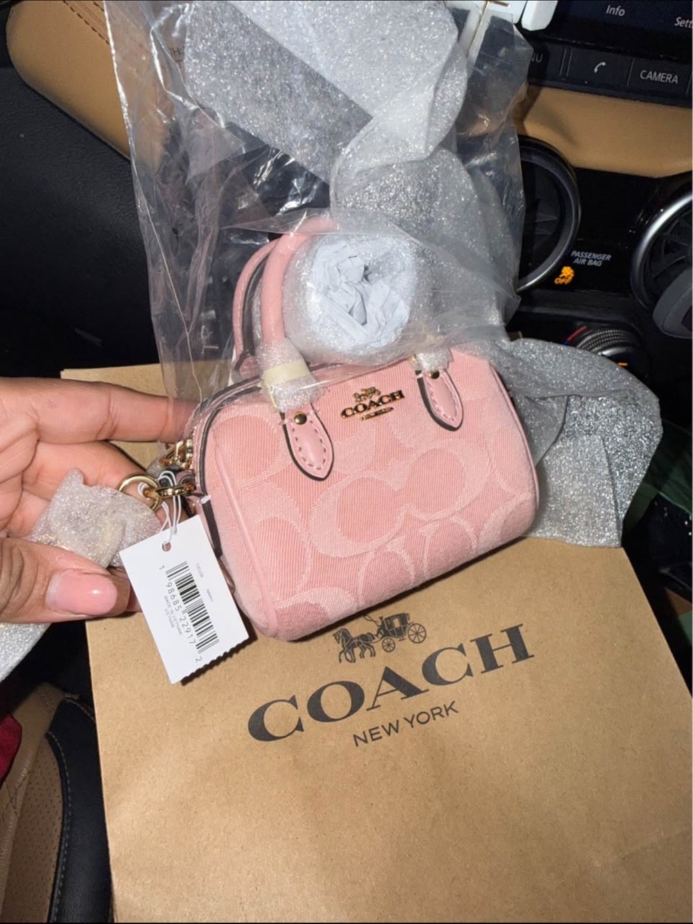 COACH Pink Mini Signature Satchel Keychain